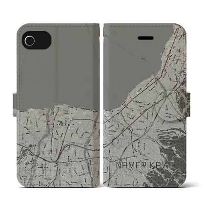 【滑川（富山県）】地図柄iPhoneケース（手帳タイプ）モノトーン・iPhone SE（第3 / 第2世代） / 8 / 7 / 6s / 6 用