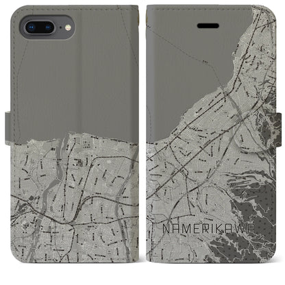 【滑川（富山県）】地図柄iPhoneケース（手帳タイプ）モノトーン・iPhone 8Plus /7Plus / 6sPlus / 6Plus 用