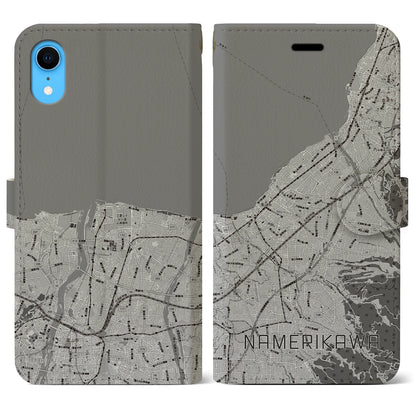 【滑川（富山県）】地図柄iPhoneケース（手帳タイプ）モノトーン・iPhone XR 用