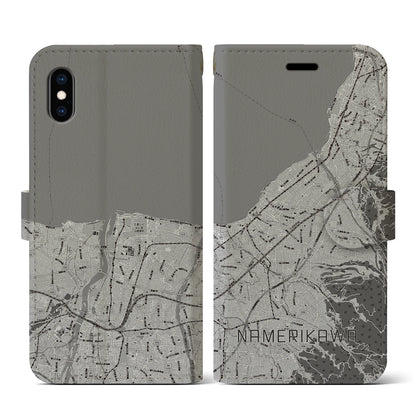 【滑川（富山県）】地図柄iPhoneケース（手帳タイプ）モノトーン・iPhone XS / X 用