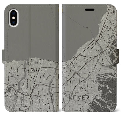 【滑川（富山県）】地図柄iPhoneケース（手帳タイプ）モノトーン・iPhone XS Max 用