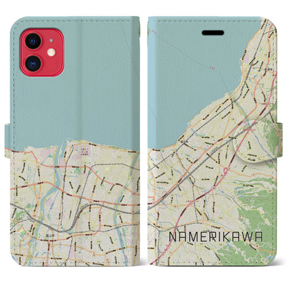 【滑川（富山県）】地図柄iPhoneケース（手帳タイプ）ナチュラル・iPhone 11 用