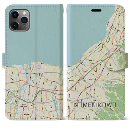 【滑川（富山県）】地図柄iPhoneケース（手帳タイプ）ナチュラル・iPhone 11 Pro Max 用