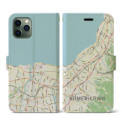 【滑川（富山県）】地図柄iPhoneケース（手帳タイプ）ナチュラル・iPhone 11 Pro 用