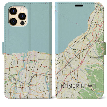 【滑川（富山県）】地図柄iPhoneケース（手帳タイプ）ナチュラル・iPhone 12 Pro Max 用
