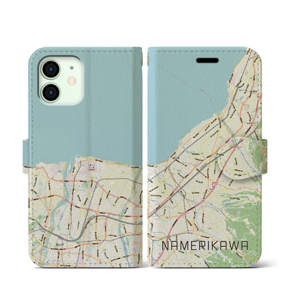 【滑川（富山県）】地図柄iPhoneケース（手帳タイプ）ナチュラル・iPhone 12 mini 用