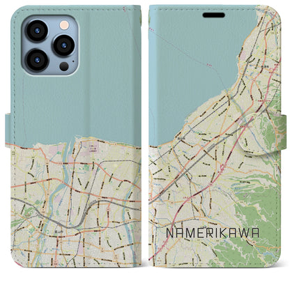 【滑川（富山県）】地図柄iPhoneケース（手帳タイプ）ナチュラル・iPhone 13 Pro Max 用