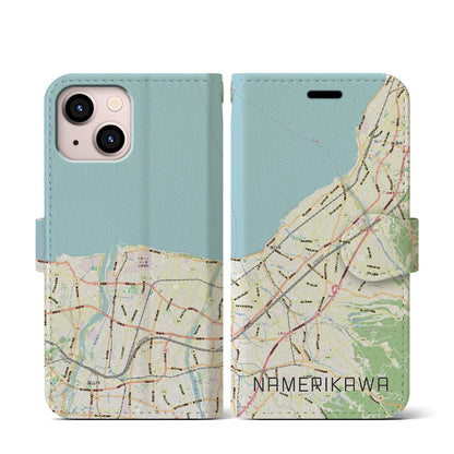 【滑川（富山県）】地図柄iPhoneケース（手帳タイプ）ナチュラル・iPhone 13 mini 用