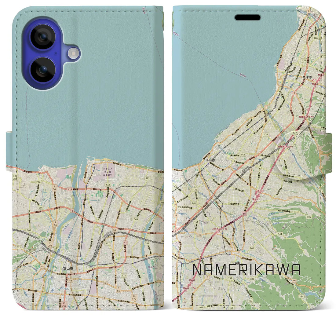 【滑川（富山県）】地図柄iPhoneケース（手帳タイプ）ナチュラル・iPhone 16 Pro Max 用