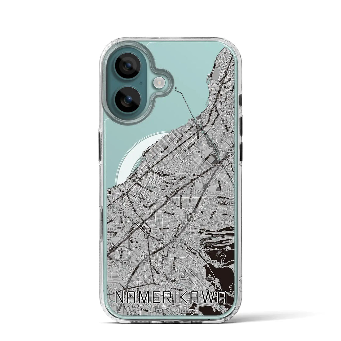【滑川（富山県）】地図柄iPhoneケース（MagSafeタイプ）モノトーン・iPhone 16 Pro 用