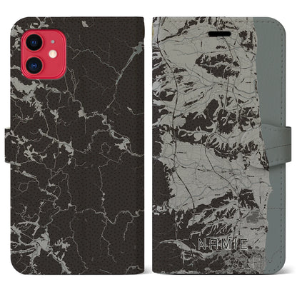 【浪江（福島県）】地図柄iPhoneケース（手帳タイプ）モノトーン・iPhone 11 用