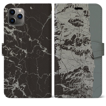 【浪江（福島県）】地図柄iPhoneケース（手帳タイプ）モノトーン・iPhone 11 Pro Max 用