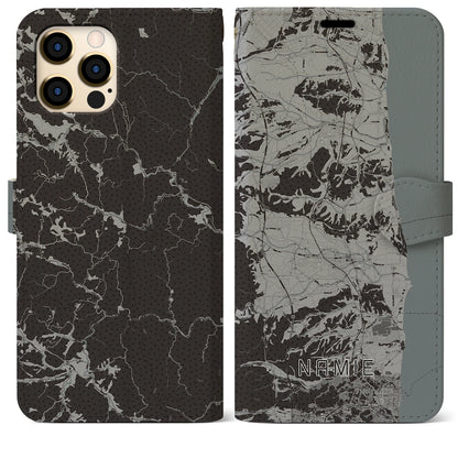 【浪江（福島県）】地図柄iPhoneケース（手帳タイプ）モノトーン・iPhone 12 Pro Max 用