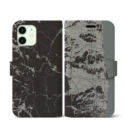 【浪江（福島県）】地図柄iPhoneケース（手帳タイプ）モノトーン・iPhone 12 mini 用