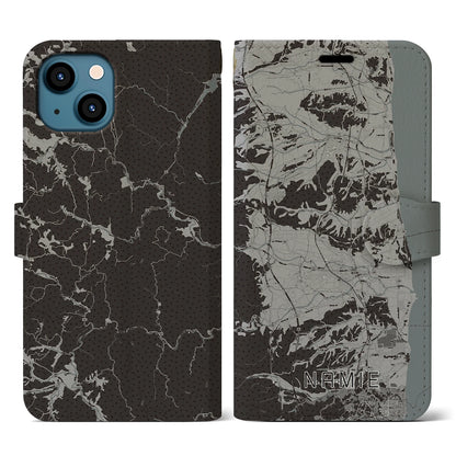 【浪江（福島県）】地図柄iPhoneケース（手帳タイプ）モノトーン・iPhone 13 用