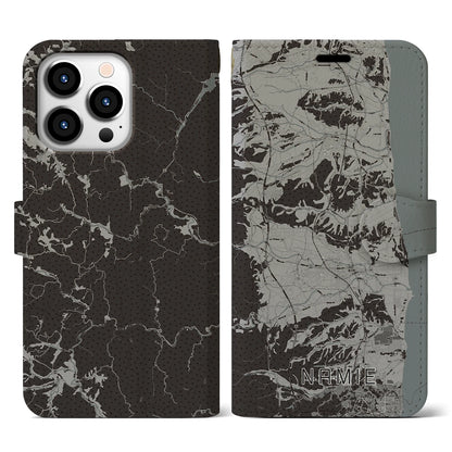 【浪江（福島県）】地図柄iPhoneケース（手帳タイプ）モノトーン・iPhone 13 Pro 用