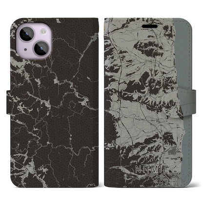 【浪江（福島県）】地図柄iPhoneケース（手帳タイプ）モノトーン・iPhone 14 用