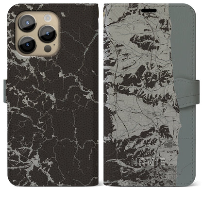 【浪江（福島県）】地図柄iPhoneケース（手帳タイプ）モノトーン・iPhone 14 Pro Max 用