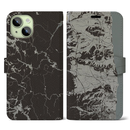 【浪江（福島県）】地図柄iPhoneケース（手帳タイプ）モノトーン・iPhone 15 用