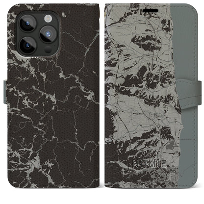 【浪江（福島県）】地図柄iPhoneケース（手帳タイプ）モノトーン・iPhone 15 Pro Max 用