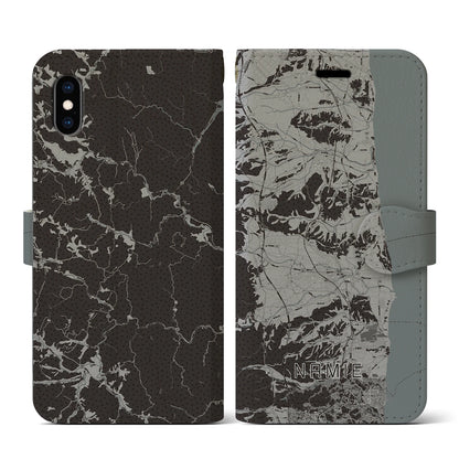 【浪江（福島県）】地図柄iPhoneケース（手帳タイプ）モノトーン・iPhone XS / X 用