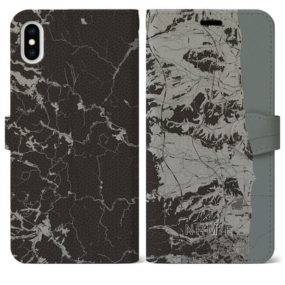 【浪江（福島県）】地図柄iPhoneケース（手帳タイプ）モノトーン・iPhone XS Max 用