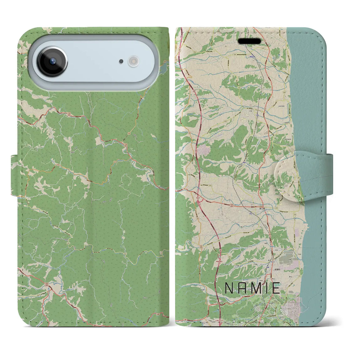 【浪江(福島県)】地図柄iPhoneケース(手帳タイプ)モノトーン・iPhone 17 Pro Max 用