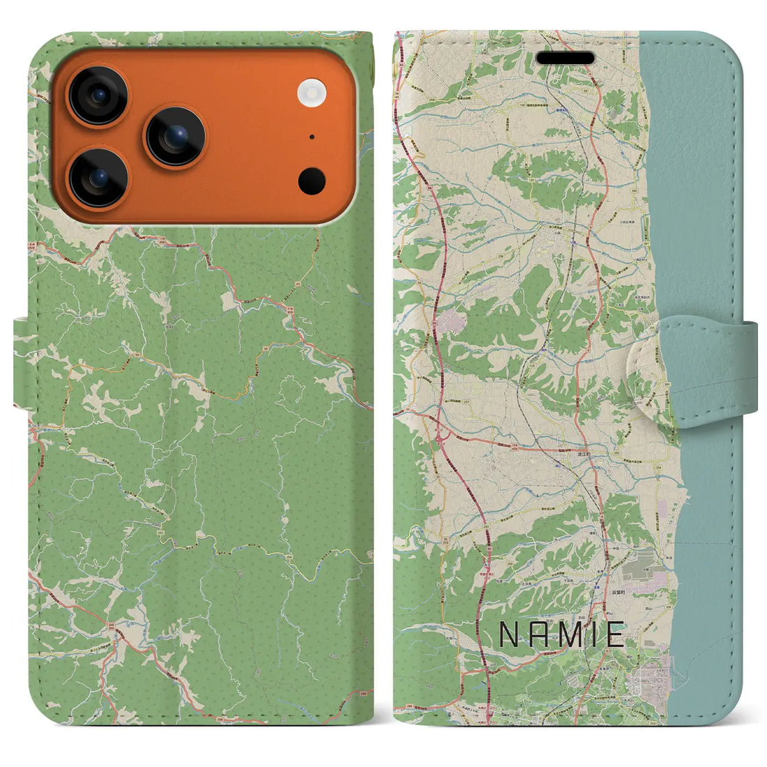 【浪江（福島県）】地図柄iPhoneケース（手帳タイプ）ナチュラル・iPhone 17 Pro Max 用