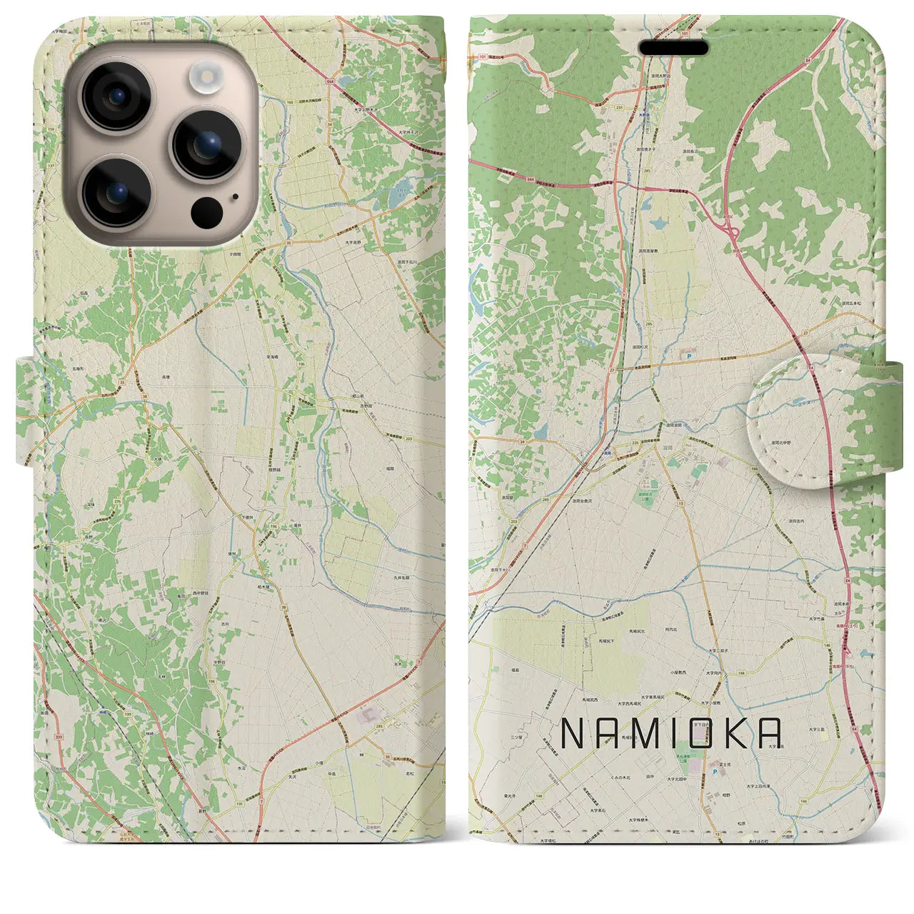 【浪岡（青森県）】地図柄iPhoneケース（手帳タイプ）ナチュラル・iPhone 16 Plus 用