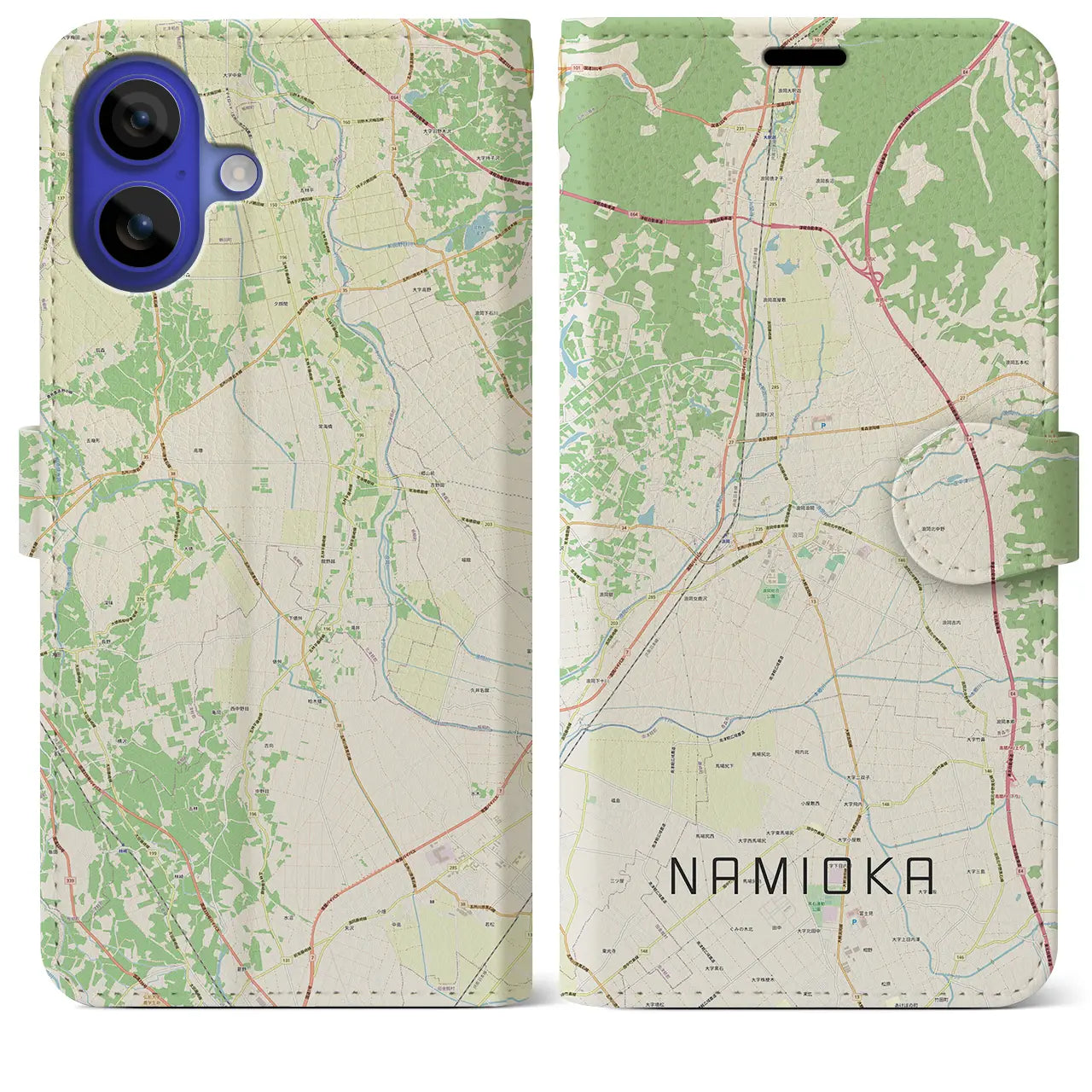 【浪岡（青森県）】地図柄iPhoneケース（手帳タイプ）ナチュラル・iPhone 16 Pro Max 用