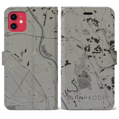 【七光台（千葉県）】地図柄iPhoneケース（手帳タイプ）モノトーン・iPhone 11 用