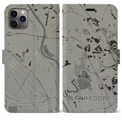 【七光台（千葉県）】地図柄iPhoneケース（手帳タイプ）モノトーン・iPhone 11 Pro Max 用