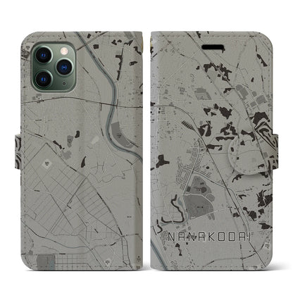 【七光台（千葉県）】地図柄iPhoneケース（手帳タイプ）モノトーン・iPhone 11 Pro 用