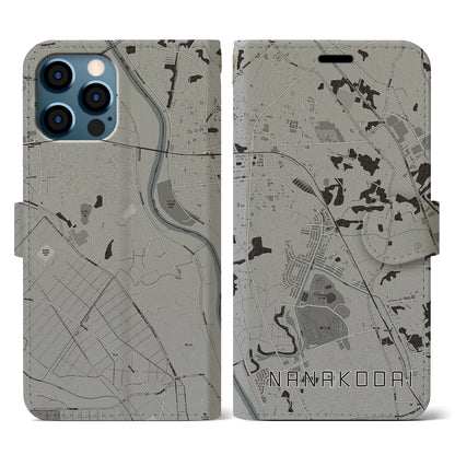 【七光台（千葉県）】地図柄iPhoneケース（手帳タイプ）モノトーン・iPhone 12 / 12 Pro 用