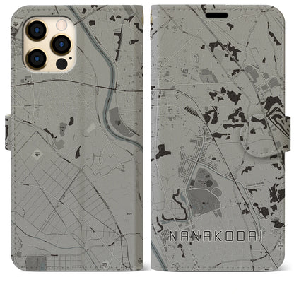 【七光台（千葉県）】地図柄iPhoneケース（手帳タイプ）モノトーン・iPhone 12 Pro Max 用