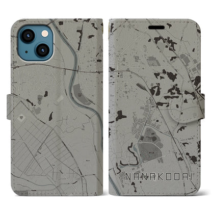 【七光台（千葉県）】地図柄iPhoneケース（手帳タイプ）モノトーン・iPhone 13 用