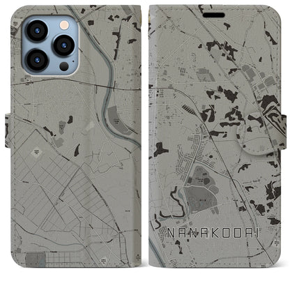 【七光台（千葉県）】地図柄iPhoneケース（手帳タイプ）モノトーン・iPhone 13 Pro Max 用