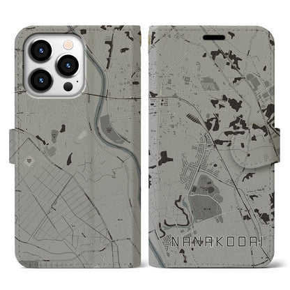 【七光台（千葉県）】地図柄iPhoneケース（手帳タイプ）モノトーン・iPhone 13 Pro 用