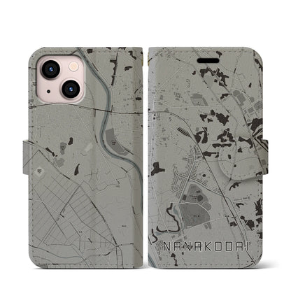 【七光台（千葉県）】地図柄iPhoneケース（手帳タイプ）モノトーン・iPhone 13 mini 用