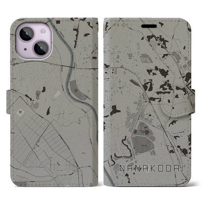 【七光台（千葉県）】地図柄iPhoneケース（手帳タイプ）モノトーン・iPhone 14 用