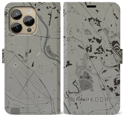 【七光台（千葉県）】地図柄iPhoneケース（手帳タイプ）モノトーン・iPhone 14 Pro Max 用