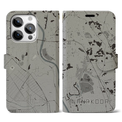 【七光台（千葉県）】地図柄iPhoneケース（手帳タイプ）モノトーン・iPhone 14 Pro 用