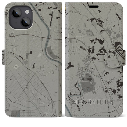 【七光台（千葉県）】地図柄iPhoneケース（手帳タイプ）モノトーン・iPhone 14 Plus 用