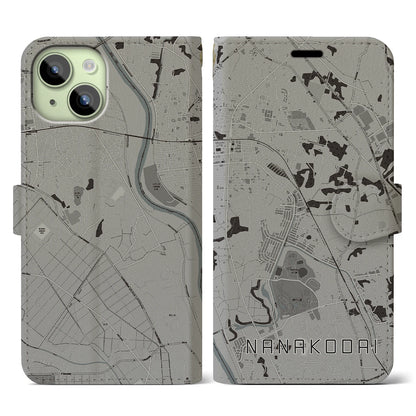 【七光台（千葉県）】地図柄iPhoneケース（手帳タイプ）モノトーン・iPhone 15 用