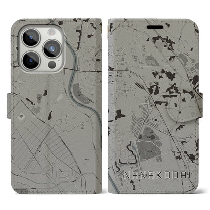 【七光台（千葉県）】地図柄iPhoneケース（手帳タイプ）モノトーン・iPhone 15 Pro 用