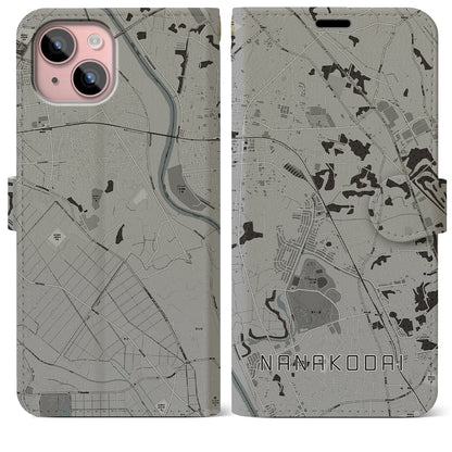 【七光台（千葉県）】地図柄iPhoneケース（手帳タイプ）モノトーン・iPhone 15 Plus 用