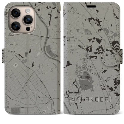 【七光台（千葉県）】地図柄iPhoneケース（手帳タイプ）モノトーン・iPhone 16 Plus 用