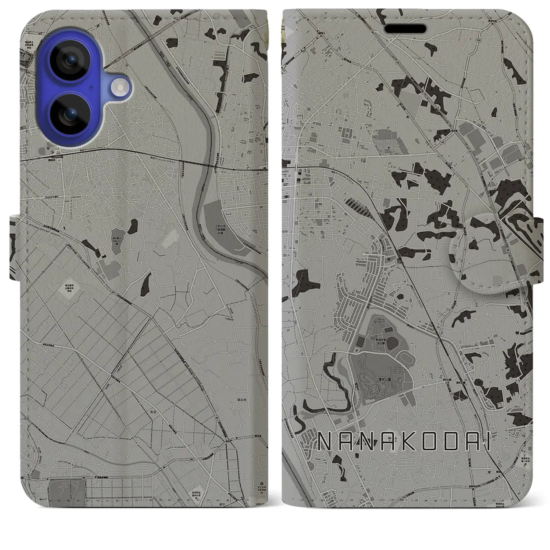 【七光台(千葉県)】地図柄iPhoneケース(手帳タイプ)モノトーン・iPhone 16 Pro Max 用