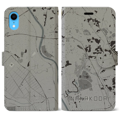 【七光台（千葉県）】地図柄iPhoneケース（手帳タイプ）モノトーン・iPhone XR 用