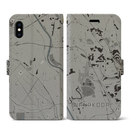 【七光台（千葉県）】地図柄iPhoneケース（手帳タイプ）モノトーン・iPhone XS / X 用